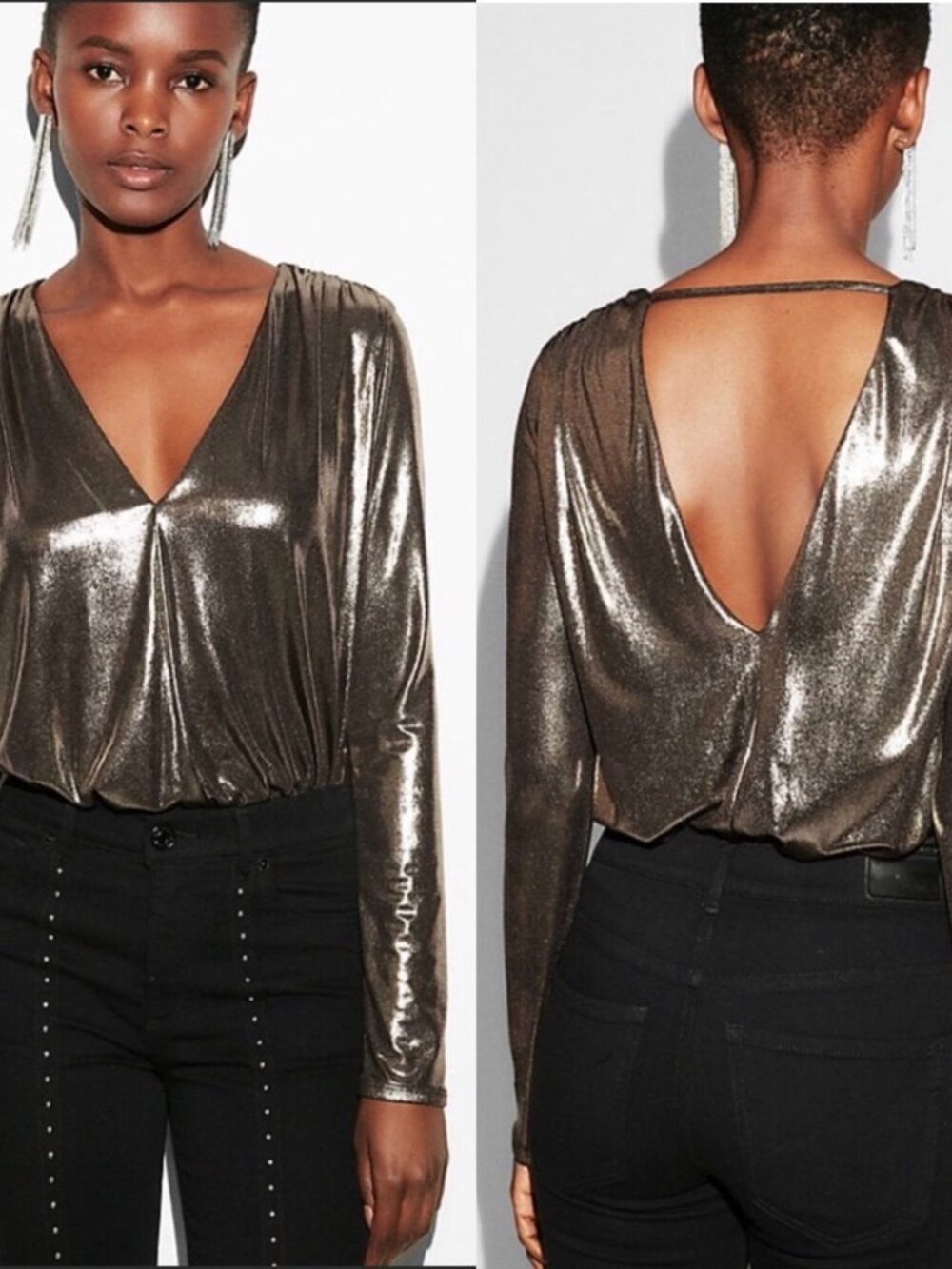 Express Women's Metallic Bodysuit Size Medium Party Holiday Dressy Night Out